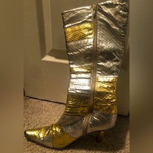 Vero Cuoio “Authentic Leather” gold and silver 2inch heel boots